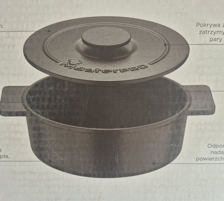 Żeliwny, emaliowany rondel, niski z pokrywką, NOWY, MasterPRO Eternal , 29cm= 5,8L