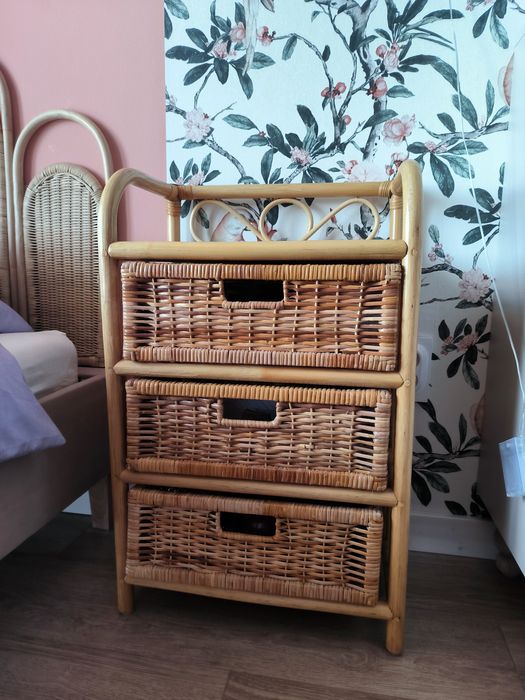 Szafka nocna komoda rattan szuflady boho