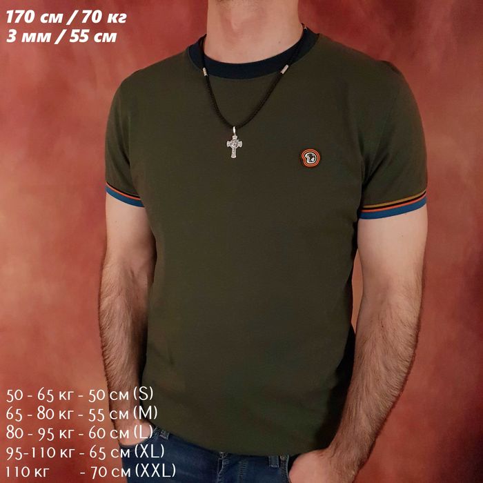 Срібний хрестик чоловічий шовковий шнур джгутик срібні вставками 3 мм