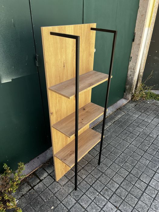 Estante madeira ferro preto estilo nórdico