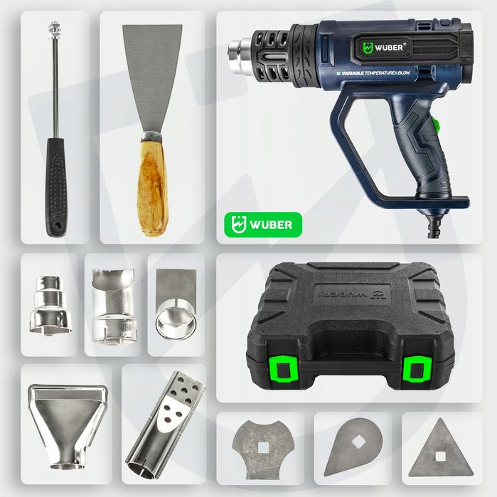 Opalarka Elektryczna 2 Biegi Regulacja Lcd Mocna 2000w+5 Dysz+Szpachla