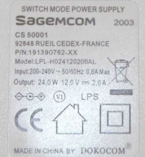 Zasilacz wtyczkowy SAGEMCOM 12V 2A 24W WTYK 5,5x 2,1 mm BIAŁY