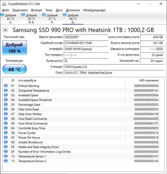 SSD накопичувач Samsung 990 PRO with Heatsink 1 TB (MZ-V9P1T0CW)