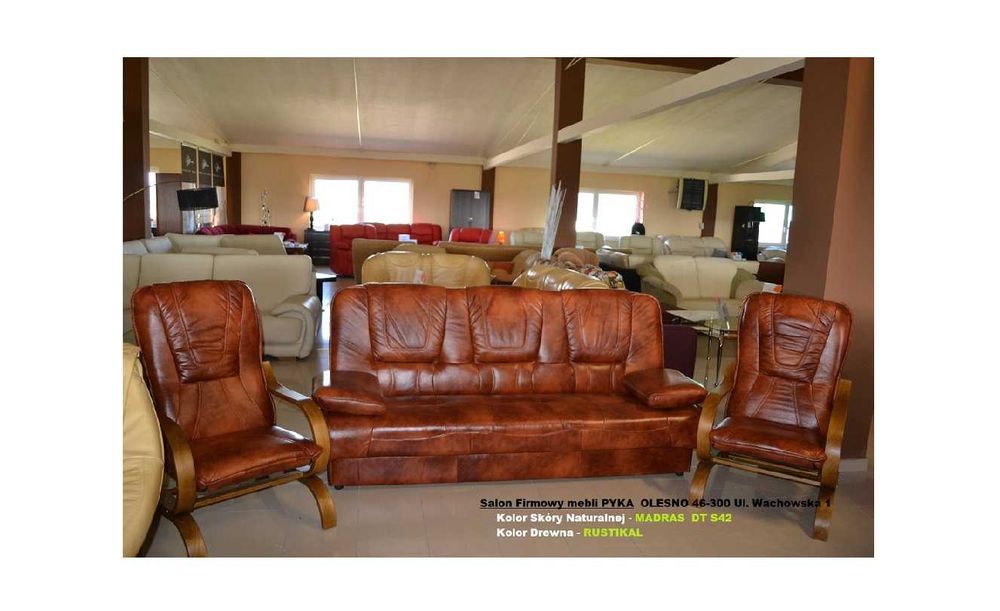 Nowy Komplet FINKA 3R+1+1, SKÓRA NATURALNA, ze spaniem =MEBLE PYKA
