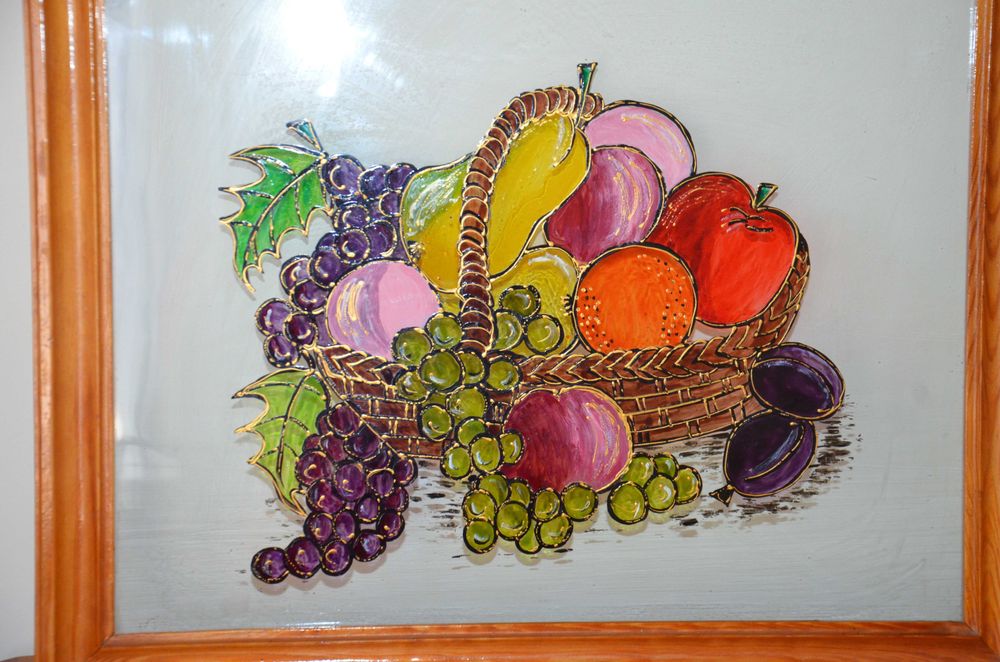 Obraz malowany na szkle owoce natura drewniana rama