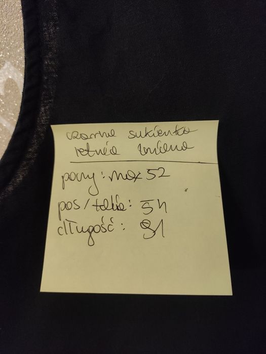 Letnia czarna lniana sukienka trapezowa XL