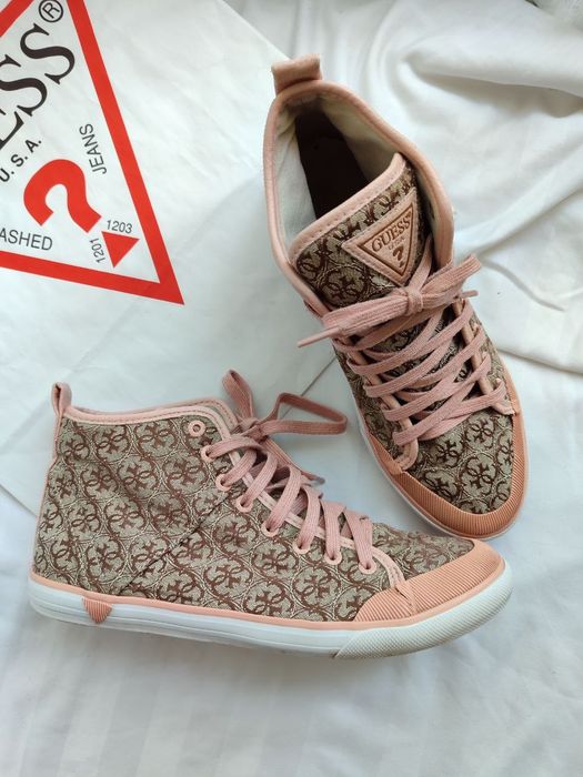 Кеди кросівки рожеві лого високі взуття  гес гесс Guess