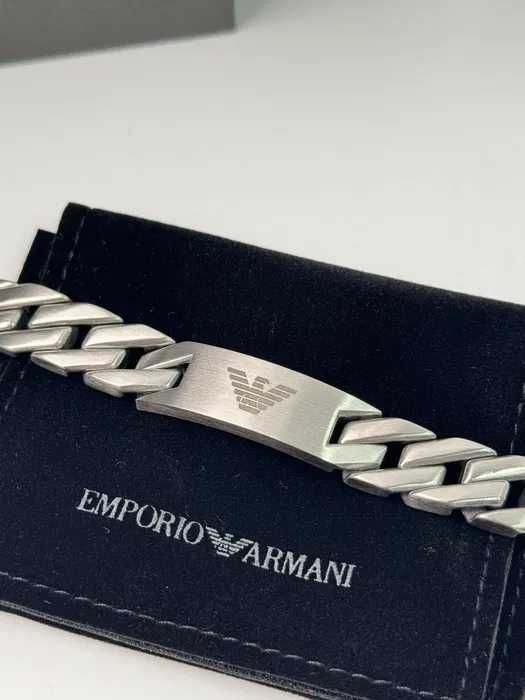 Браслет Emporio Armani чоловічий із нержавіючої сталі сріблястий ланцюг Premium, браслет арман