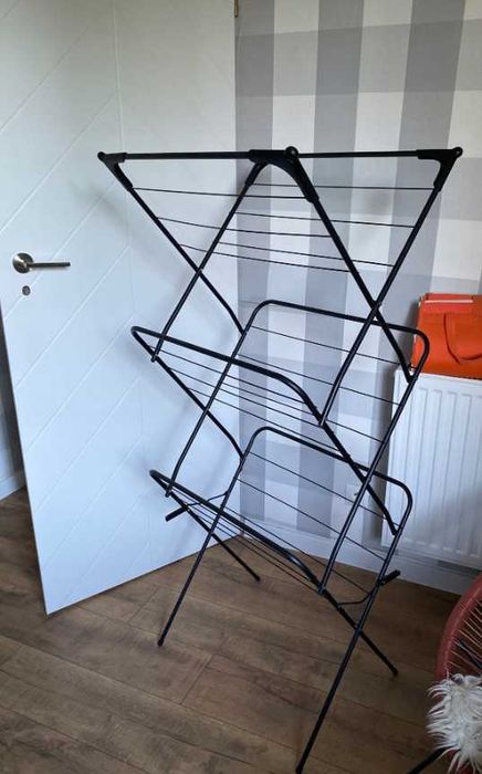 Zestaw 2w1 XXL Mocna Suszarka Balkonowa Trzypoziomowa + Kosz Na Pranie