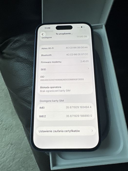 Iphone 16 128 gb kolor niebieski - 98% baterii