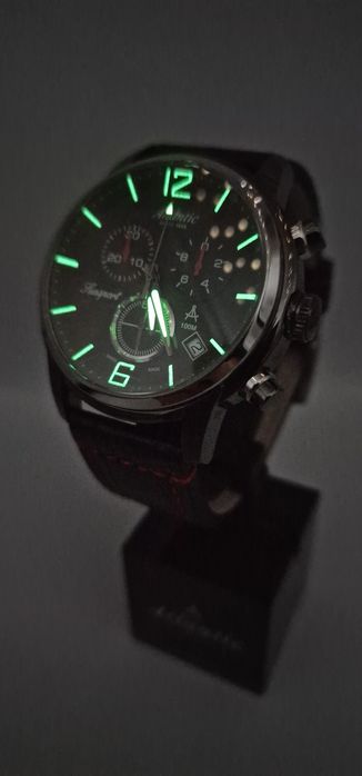 Atlantic Seasport Chronograph Gunmetal Black - szafir, skóra, Swiss