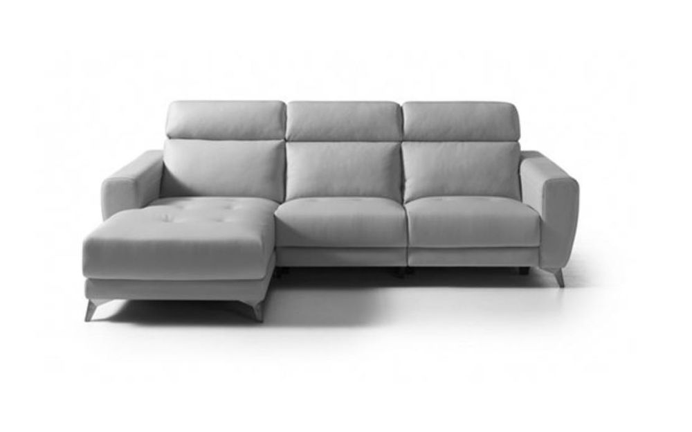Sofa em pele com chaise long e 2 relax eletrico