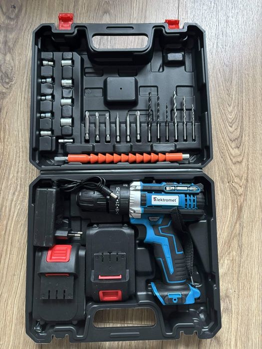 Wkrętarko Wiertarka z Udarem 2x Akumulatory +Bity + Walizka + Wiertła