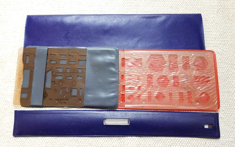 Skala przybory kreślarskie krzywik, szablon, linijka  PRL