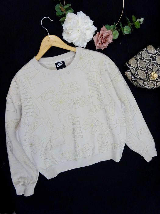 G66 dresowa bluza damska Nike beżowa złoty wzór logo oversize L 40