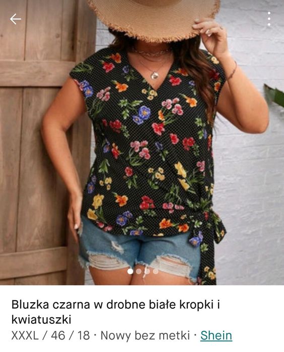 Bluzka czarna w kropki i drobne kwiatuszki