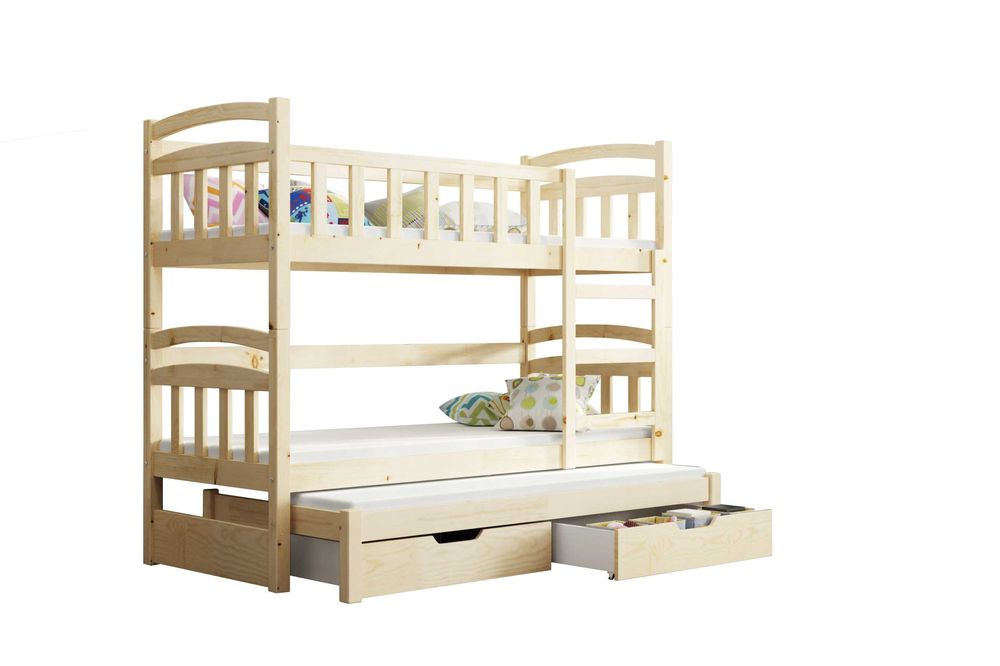 Piętrowe łóżko dziecięce trzyosobowe DAWID - kolory do wyboru!