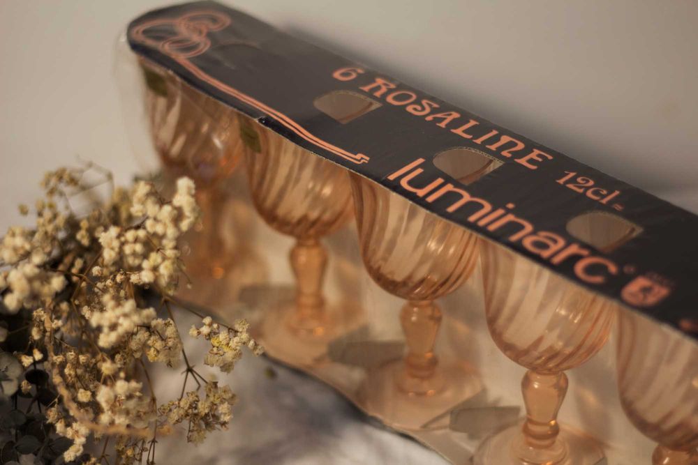 Conjunto de 6 Copos Rosa Vintage de Licor, Luminarc, Caixa original