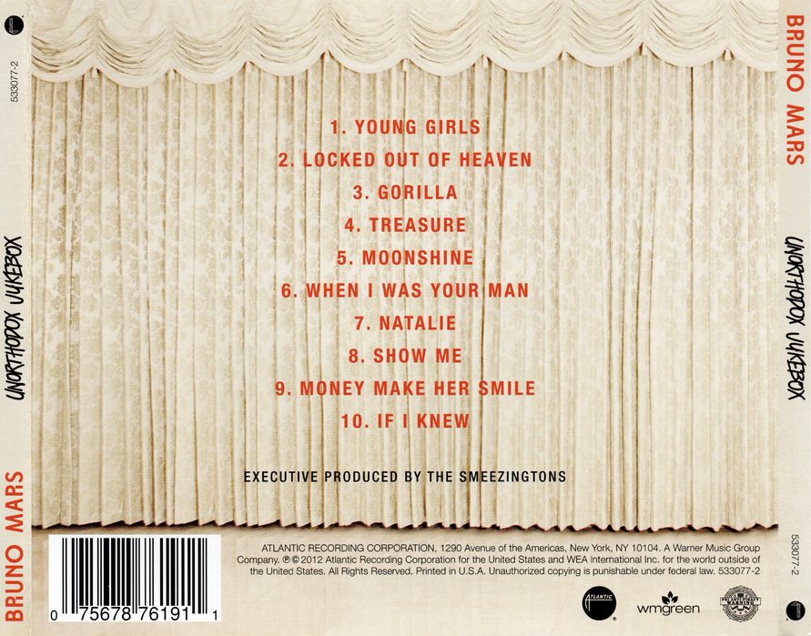 Bruno Mars Unorthodox Jukebox Clean Version (CD 2012) US