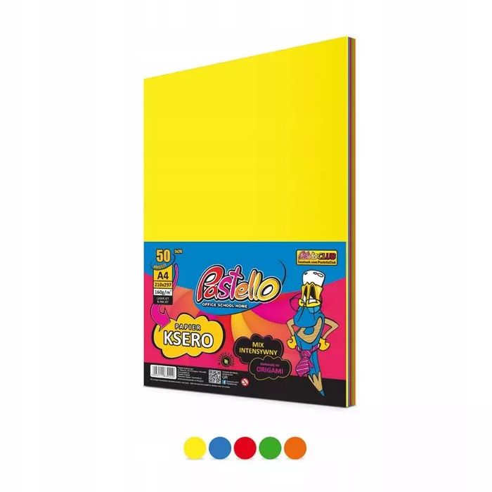 Papier ksero A4 160g 5 kolorów 50 arkuszy. Nowy Produkt
