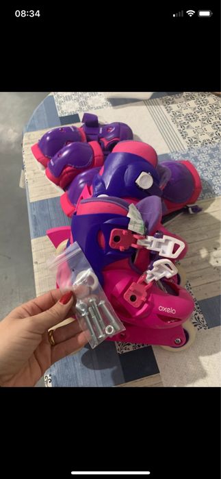 Patins criança e proteções para joelhos, cotovelos e mãos