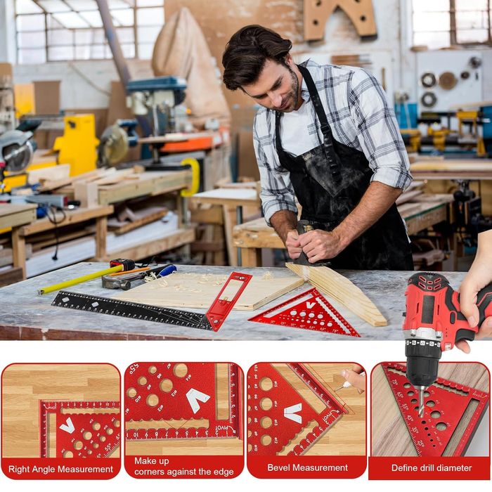 Wielofunkcyjne Kątowniki 180mm i 300mm Czerwone do Obróbki Drewna