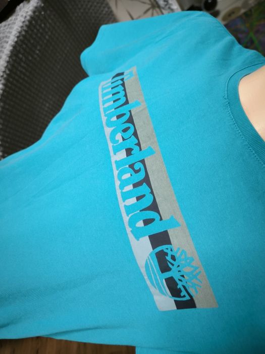 Timberland t-shirt męski M niebieski turkus Lato logo