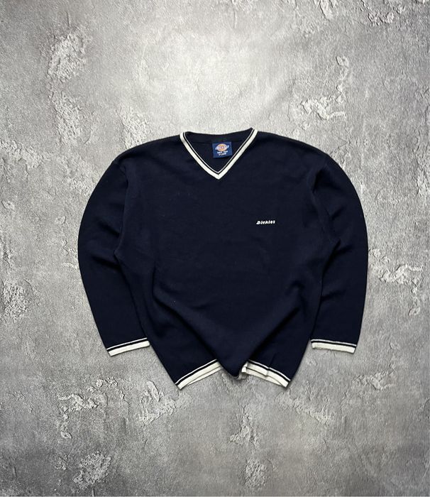 вінтажний вʼязаний світер Dickies Дікіс великий логотип синій колір розмір ХЛ