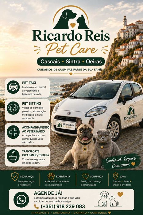 PET TAXI + PET SITTING + ACOMPANHAMENTO AO VETERINÁRIO + TRANSPORTE PARA BANHOS/TOSQUIAS