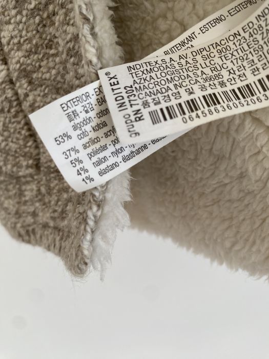 Sweter kurtka zara 68 beżowy brązowy na futerku na guziki