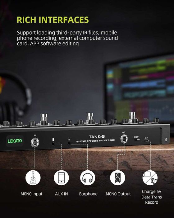 LEKATO multiefekt gitarowy 36 presetów chorus delay reverb tuner BT IR