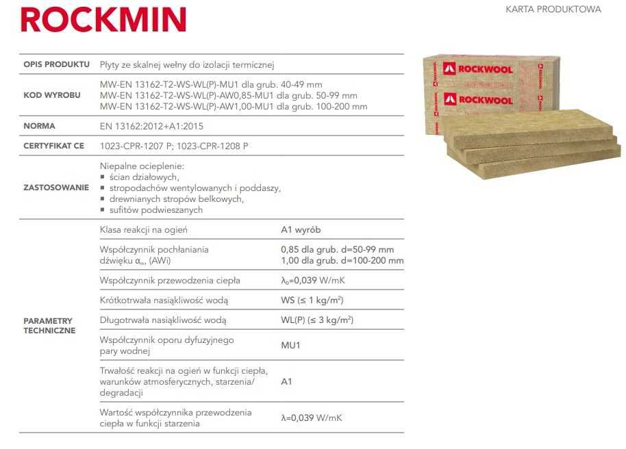 Wełna skalna ROCKWOOL ROCKMIN 50mm 5cm, 7,5 , 10 lambda 0,039