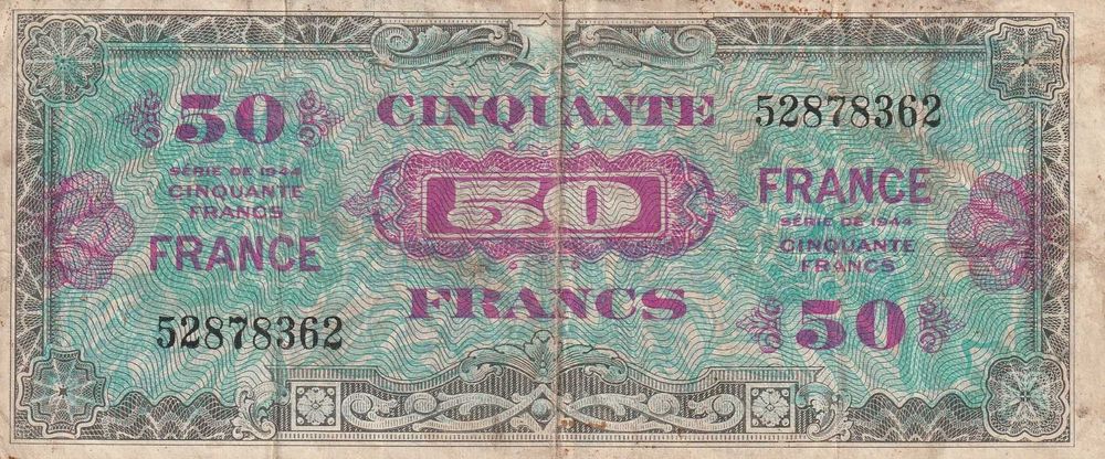 Cédula de 50 francos - Moeda Militar Aliada 1944
