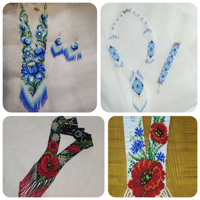 Гердан, браслет, сережки, чокер, вироби з бісеру