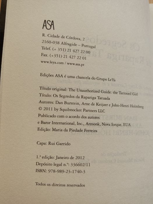 Livro os segredos da rapariga tatuada Dun Burstein