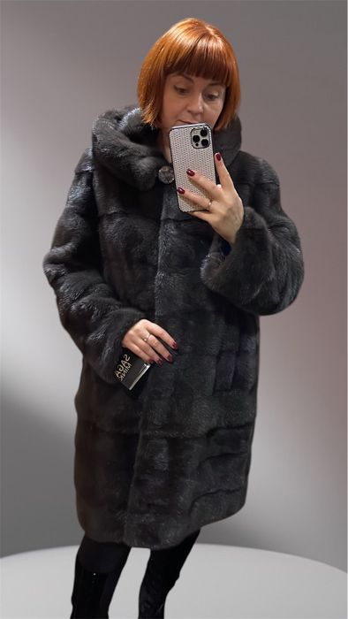 Р. 48-52!! Шуба норкова з капюшоном Греція іріс графіт трансфор. 100см