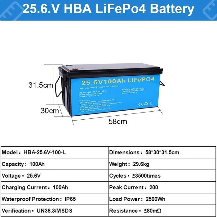 Акумулятор DAXTROMN 25.6V(24V) 100AH ​​2560kWh Lifepo4 с BMS 100A /ДБЖ