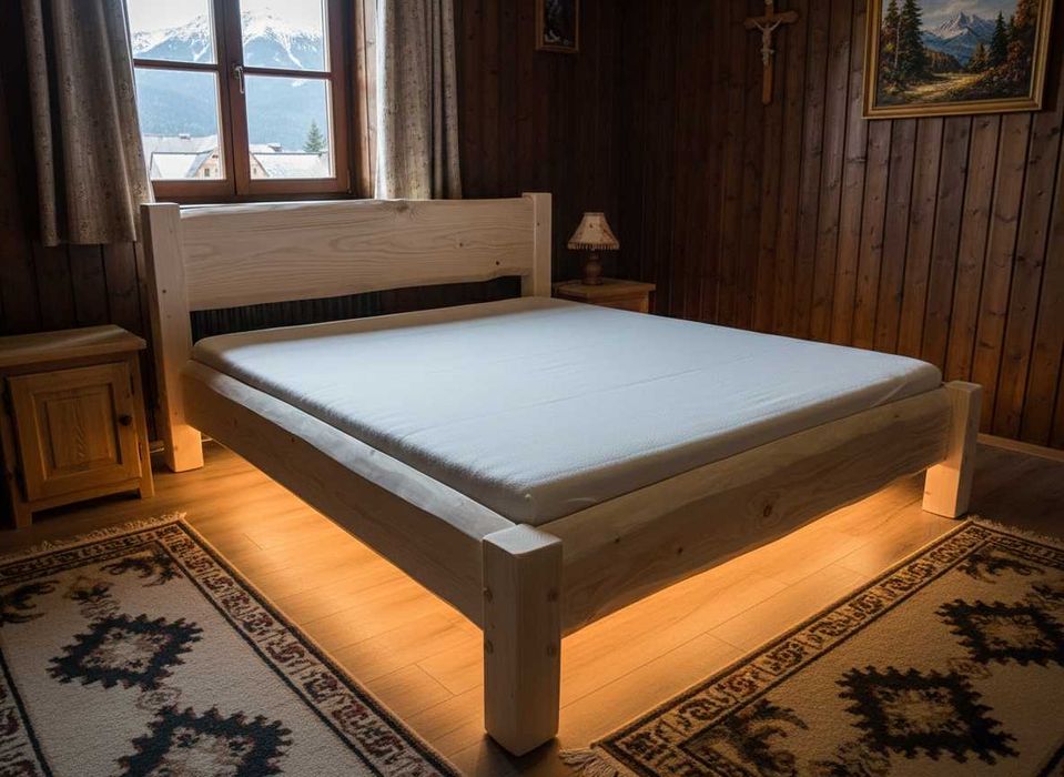PRODUCENT Łóżko z litego drewna, drewniane, stelaż góralski PREMIUM