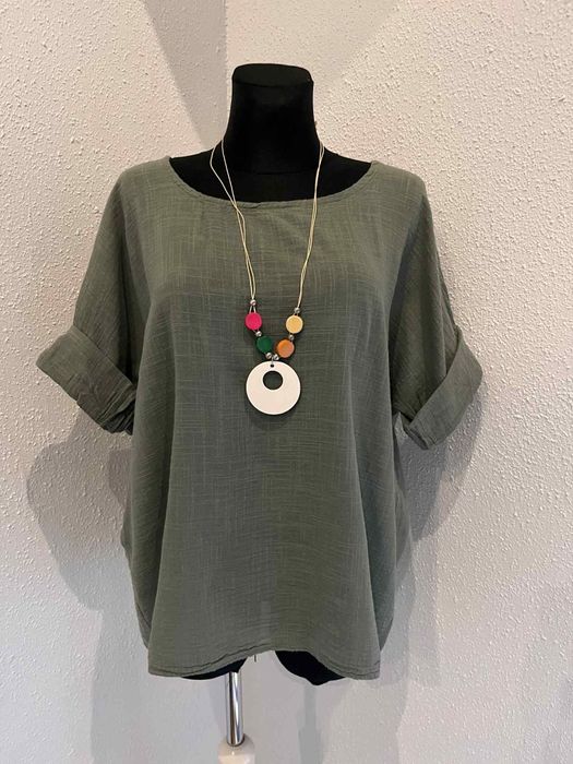 Nowa bawełniana bluzka damska w ciemnozielonym kolorze