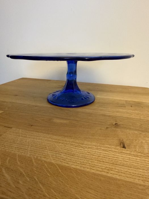 Ząbkowice patera kobaltowa tortownica liść kobalt