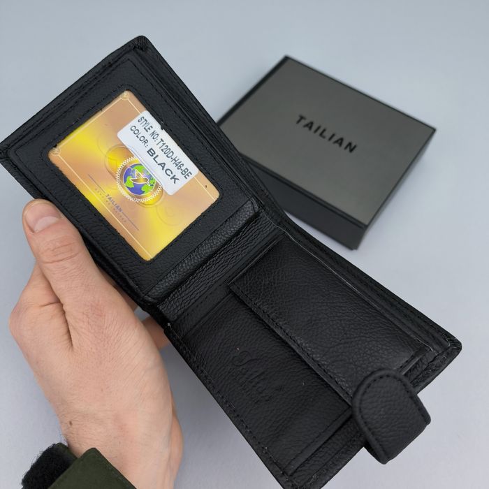 Гаманець чоловічий Tailian кошелек мужской кожаный маленький черный