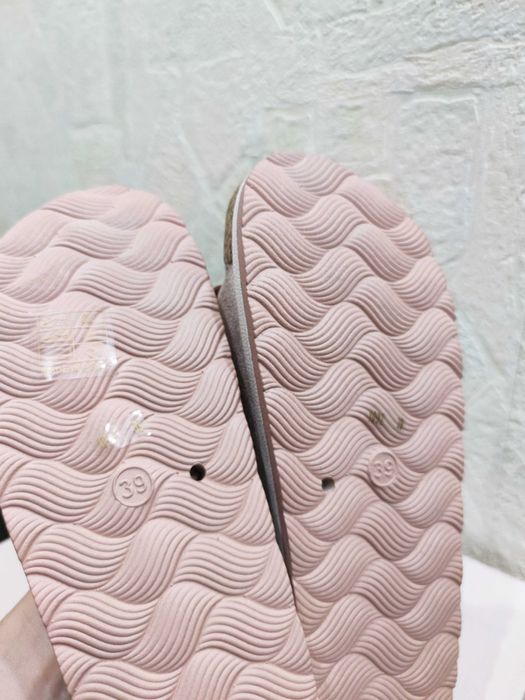 Шлепки на пробковой подошве с бантом,  пудра, 37-37.5