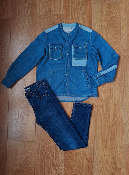 Синие джинсы для мальчика/джинсовая рубашка с длинным рукавом