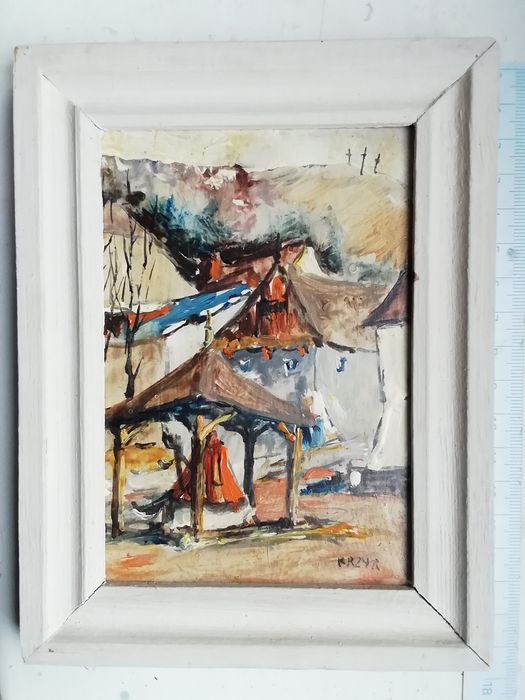 Obraz Kazimierz Dolny nad Wisłą sygn. KRZYR , olej , tektura , ramki