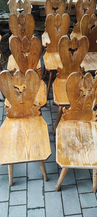 Rustykalne krzesła drewniane „góralskie” –, PRL stare zabytkowe