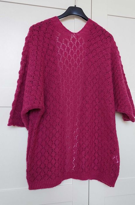 Sweter ażurowy narzutka kardigan śliwka Italy roz. S/M