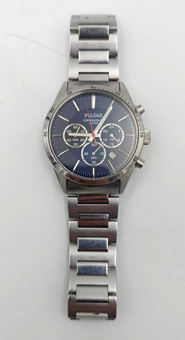 Zegarek męski PULSAR Chronograph 100m stalowy granatowy datownik OKAZJA