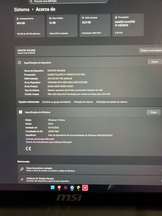 MSI Vector 16 HX A14VHG- RTX 4080 - i7-14650HX