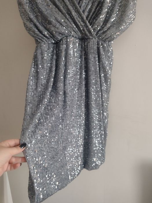 Brokatowa srebrna sukienka xl