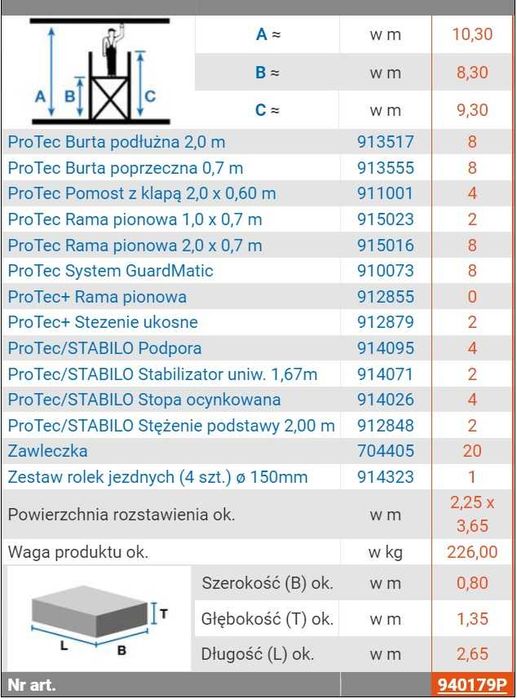 Rusztowanie Aluminiowe Jezdne Krause wys. 10 m OKAZJA OKAZJA OKAZJA